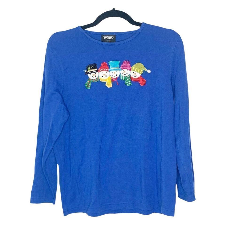 Designer Originals Studio Snowman Women’s Royal Blue Long Sleeve Tee Large